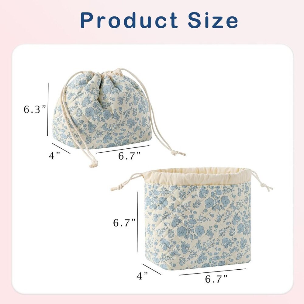 Cotton Makeup Bag Toiletry Bag Canvas Lining for Women and Girls Light Blue - Picture 4 of 6